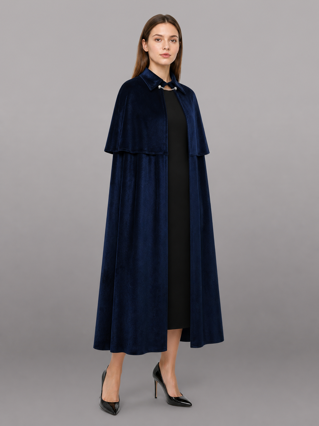Dark Blue Carnival Cloak with Gothic Collar