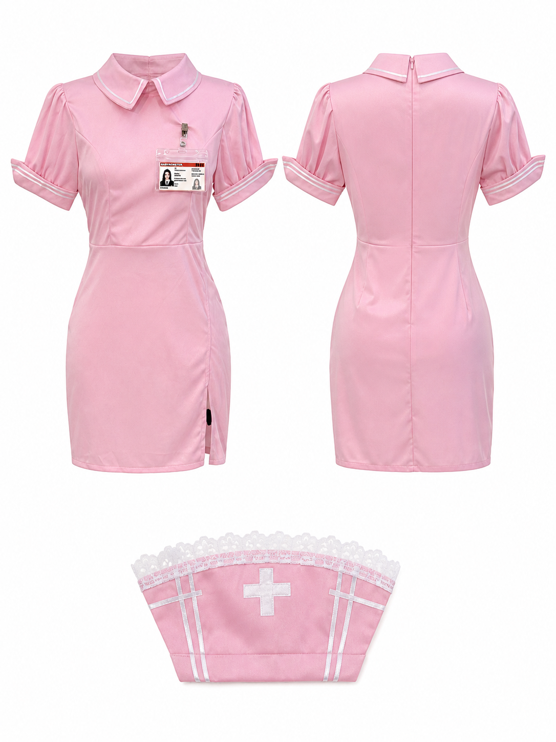 Nurse cosplay costume, pink dress with cap