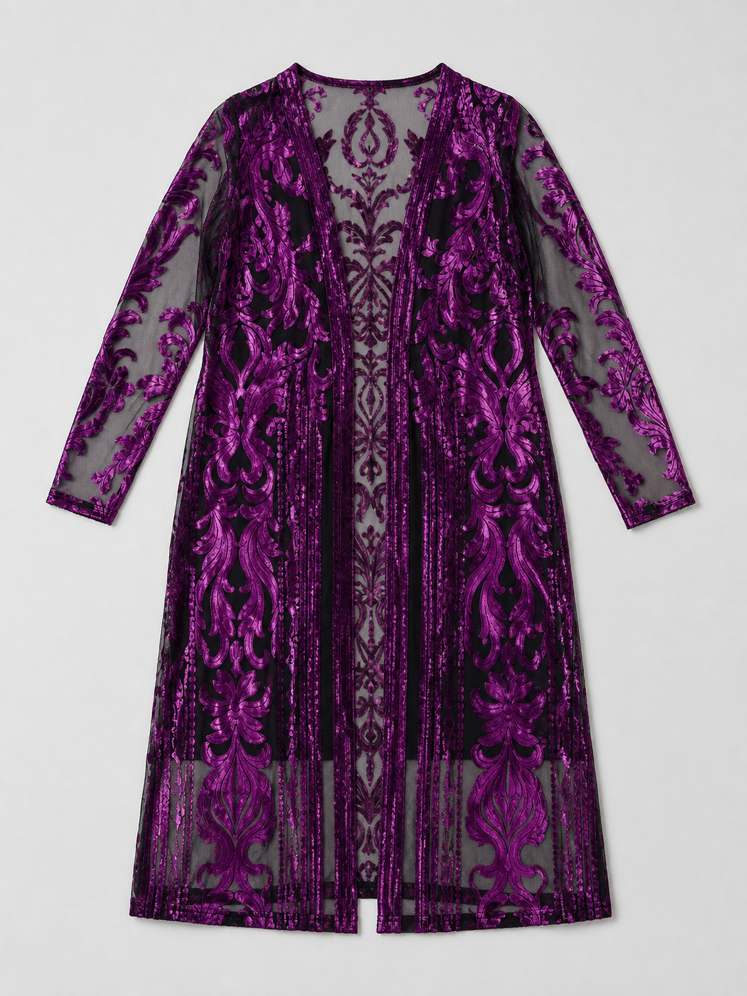 Long Sequin Dress with Sheer Hem