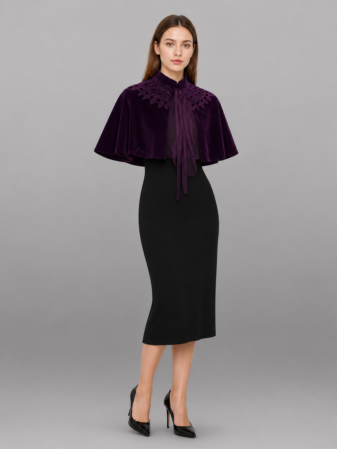 Purple Carnival Cape with a High Collar included items