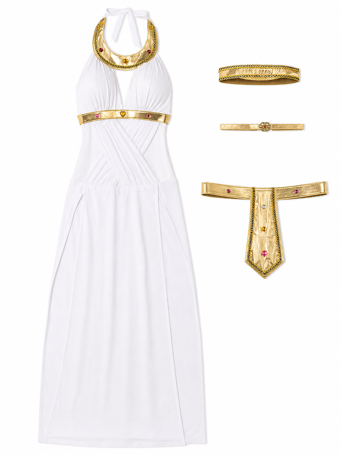 Cleopatra Costume: White Dress with Gold Decoration