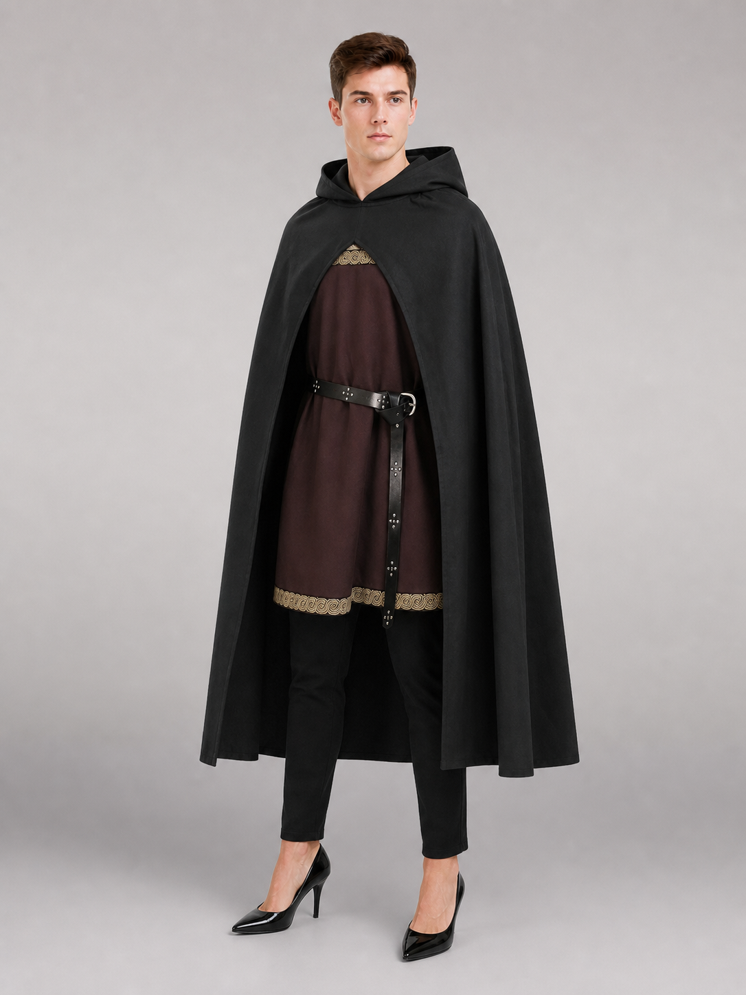 Black Medieval Hooded Costume Cloak