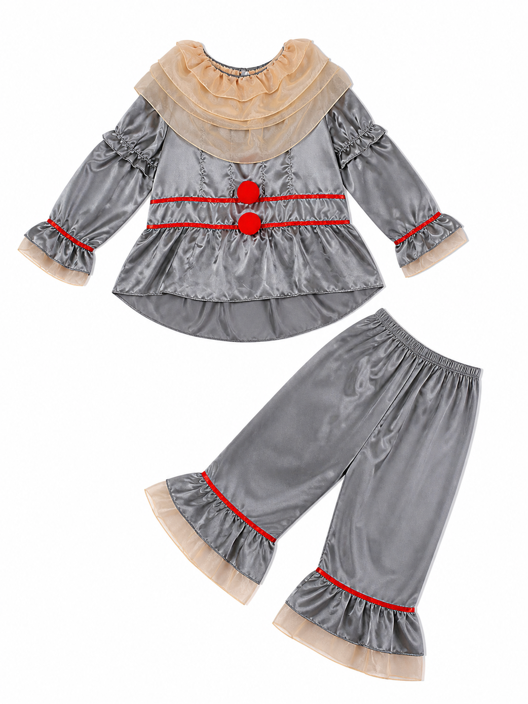 Clown Costume with Ruffles and Red Trim