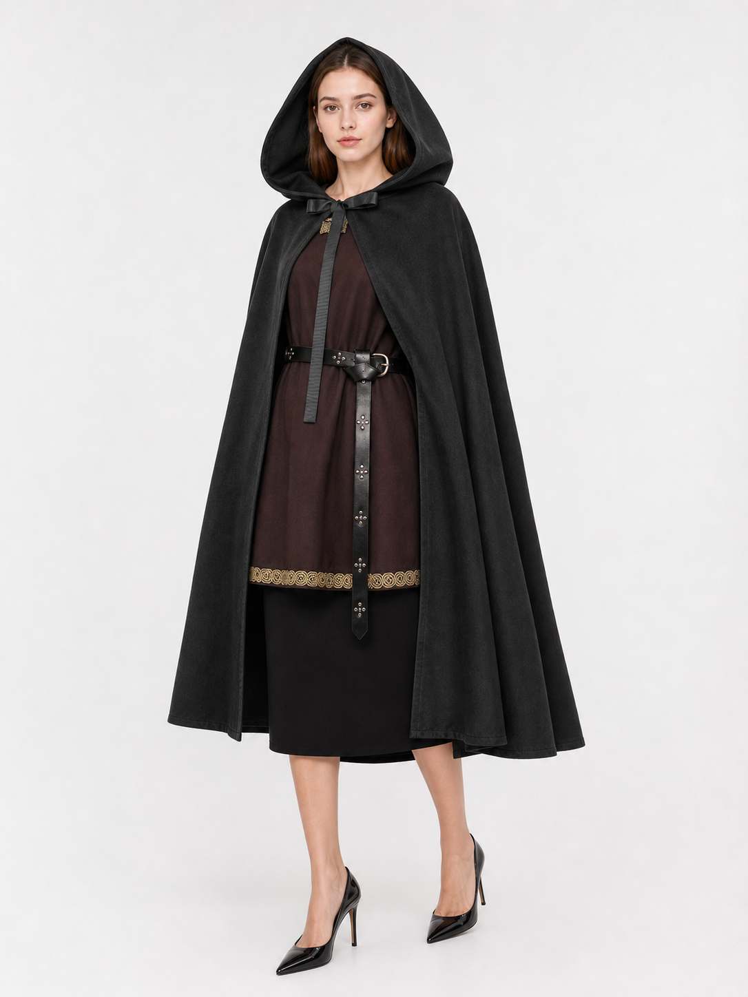 Black Medieval Hooded Costume Cloak