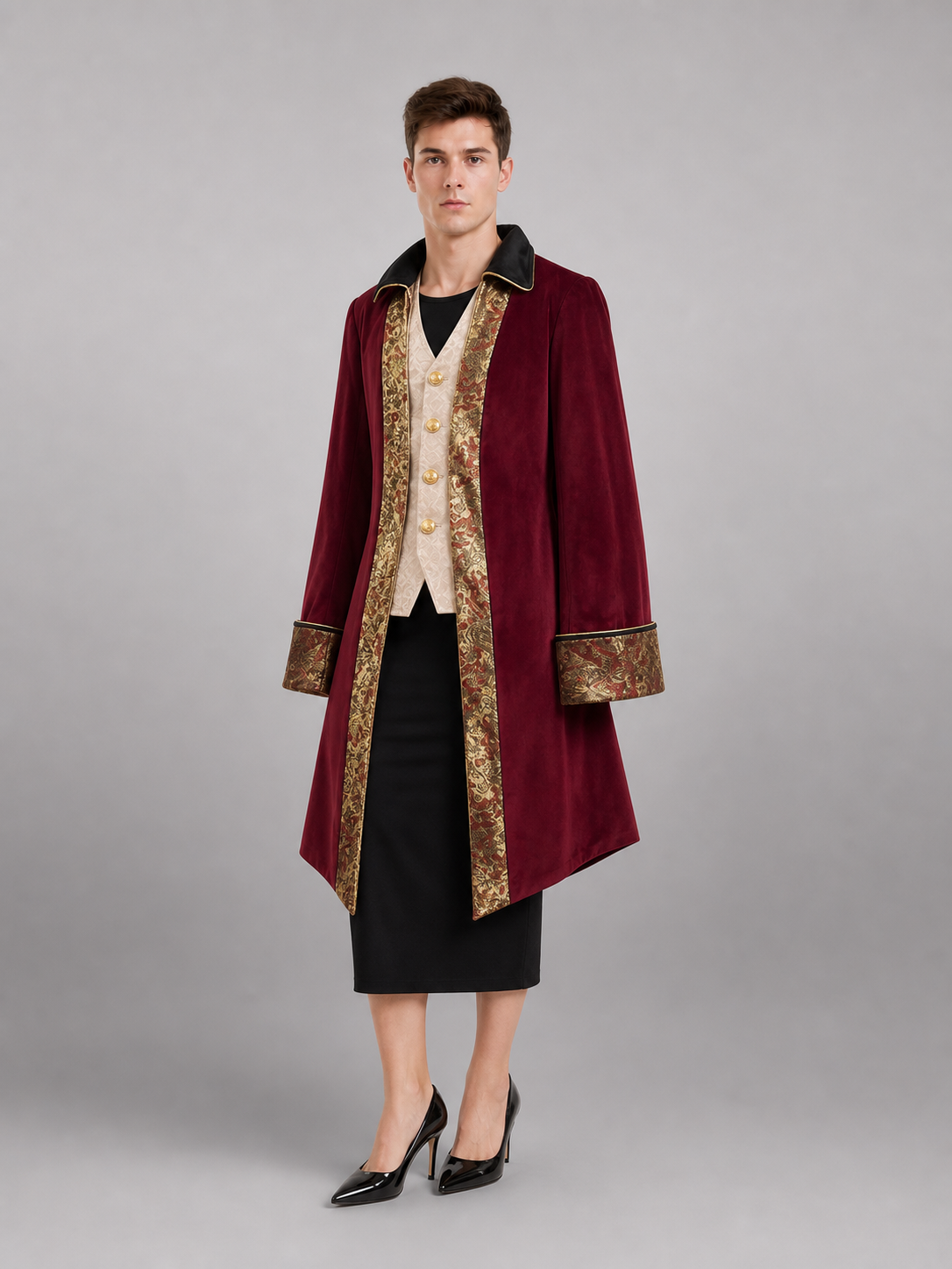 Burgundy Victorian-Style Costume Cloak included items