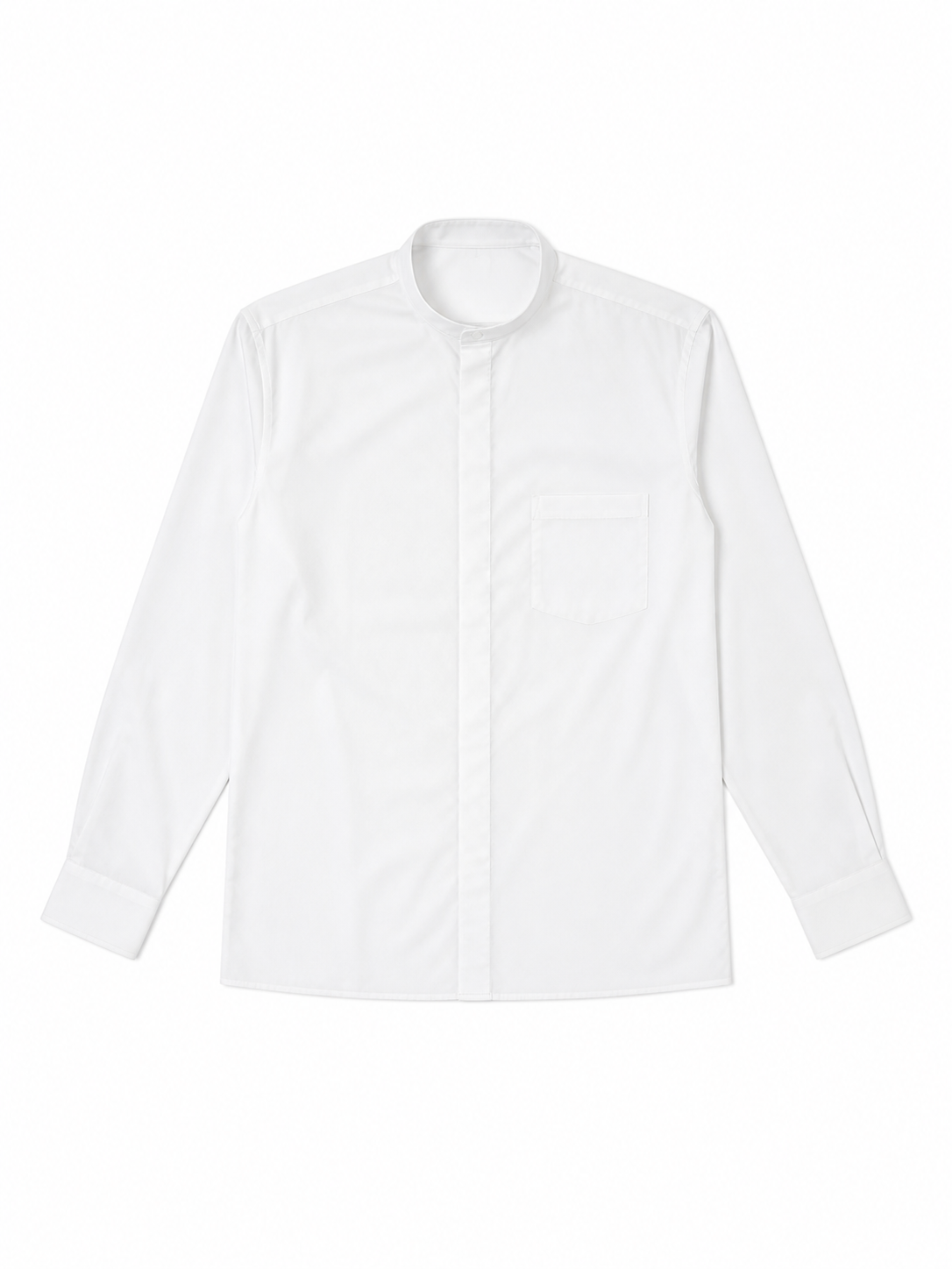 White Stand-Collar Shirt with Chest Pocket