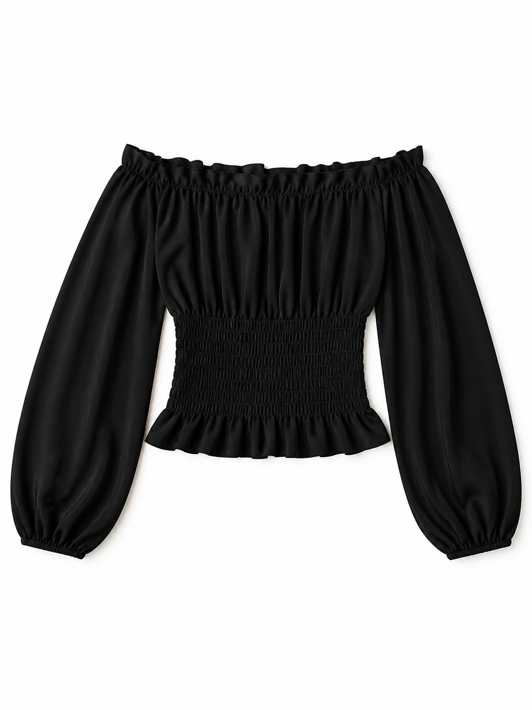 Black off-the-shoulder blouse with ruffles included items