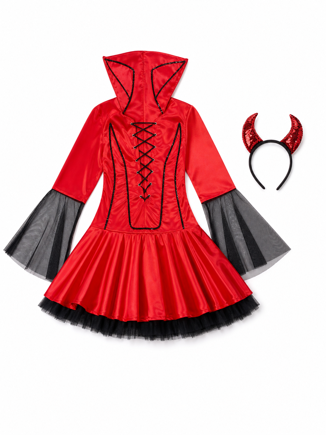 Vampire Costume with Horns and Trident for Cosplay