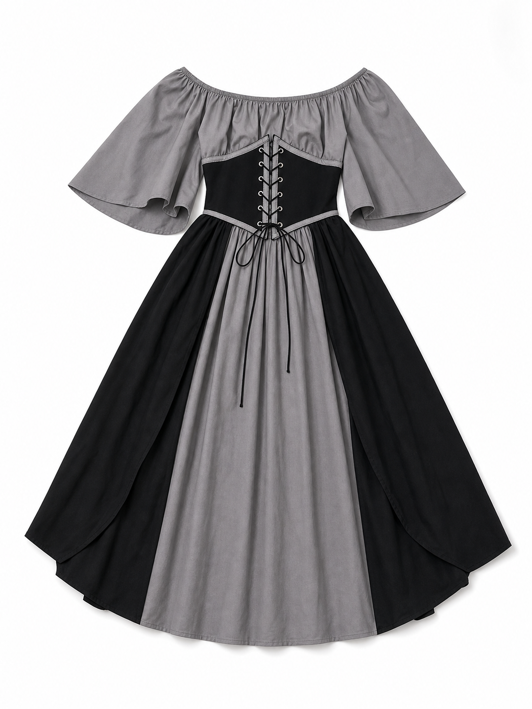 Gothic Dress with Corset, Ruffles, and Lace-Up Detail