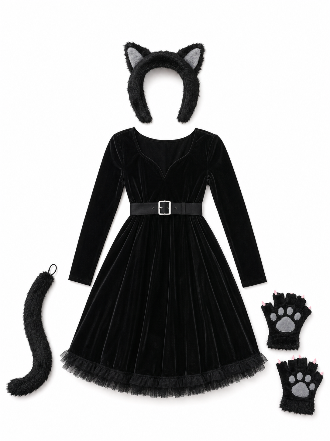 “Black Cat” costume dress for Halloween and cosplay included items