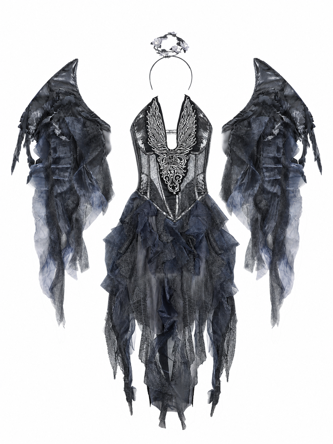 Gothic Costume with Wings and Headpiece
