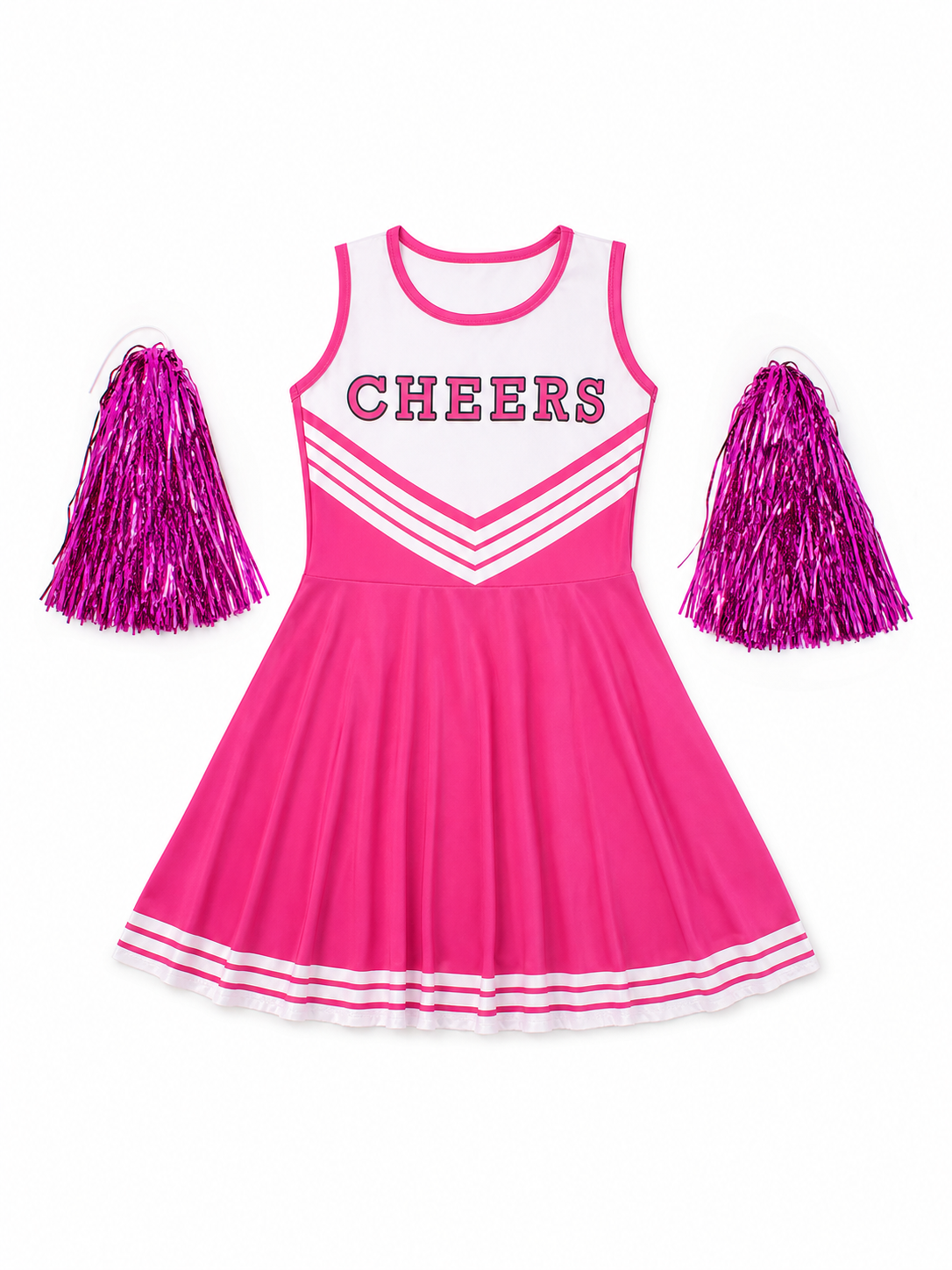 Cheerleading Costume with Pom-Poms, Socks, and Dress included items