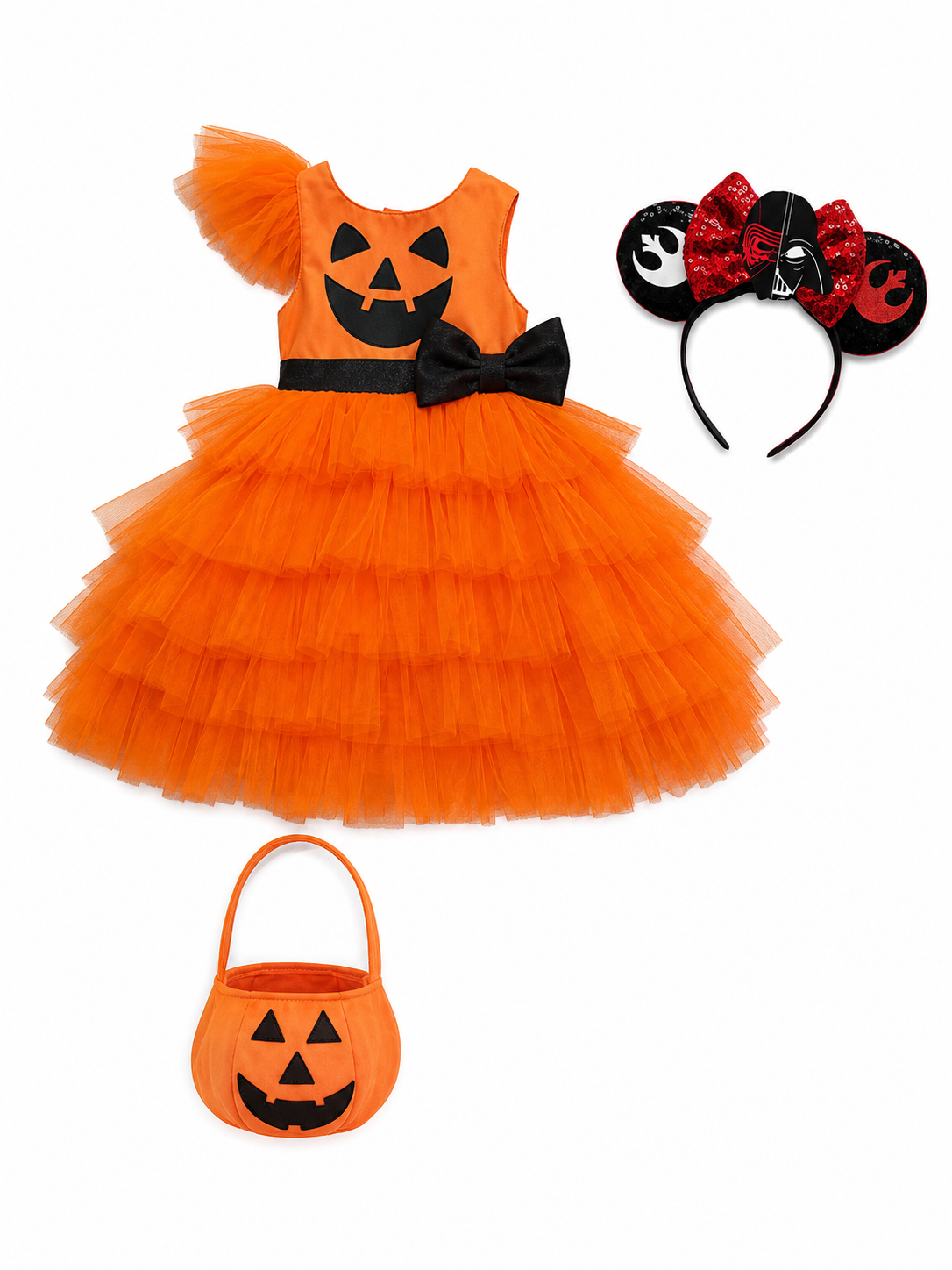 Kids' Pumpkin Halloween Costume with Headband included items