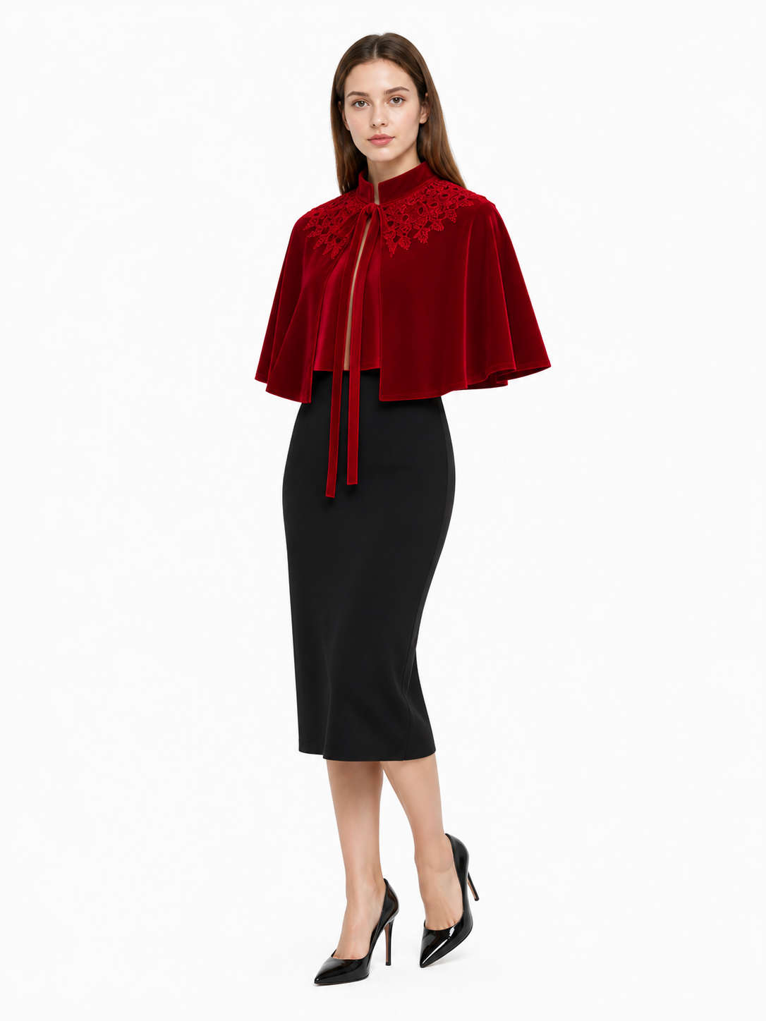 Red carnival cape with a high collar included items