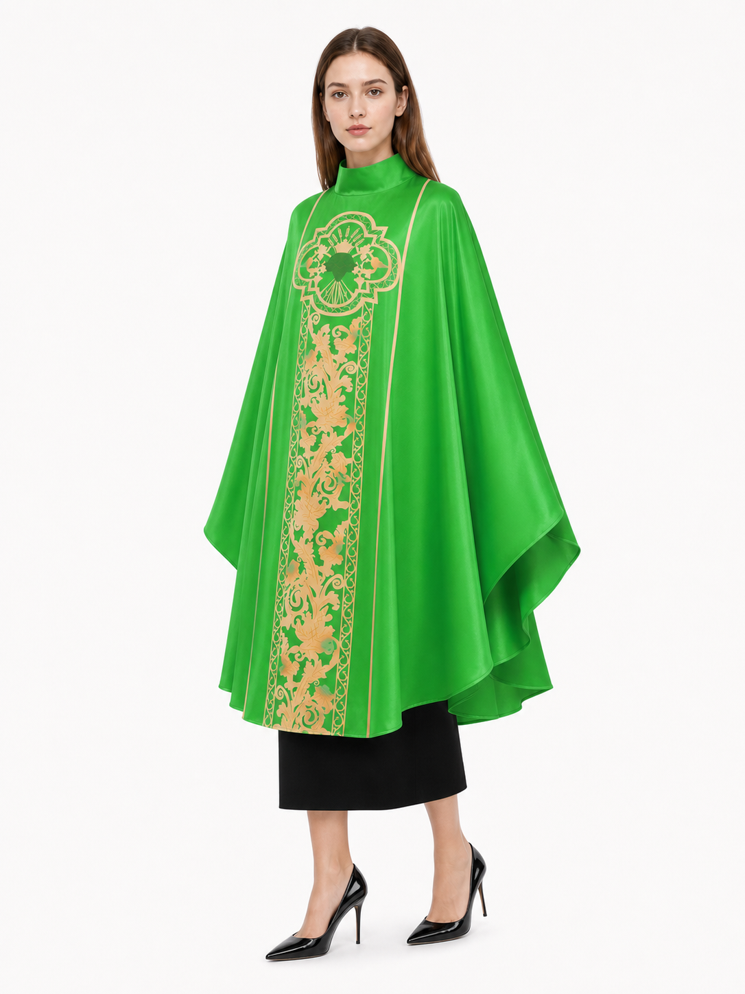 Green Carnival Cloak with High Collar