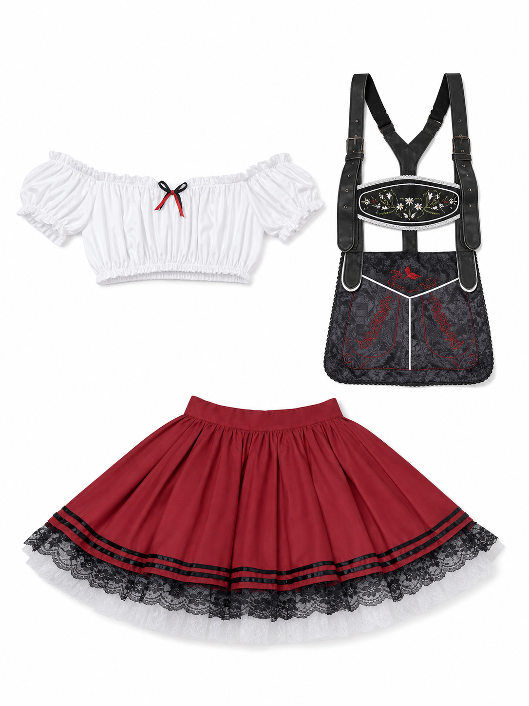 Burgundy Dirndl-Style Costume included items