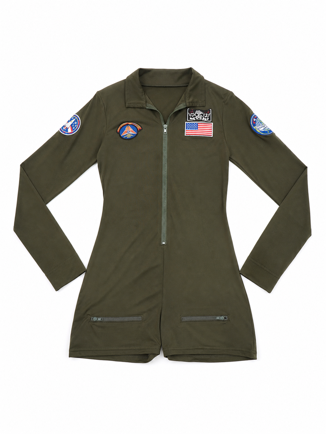Olive Long-Sleeve Romper Shorts included items