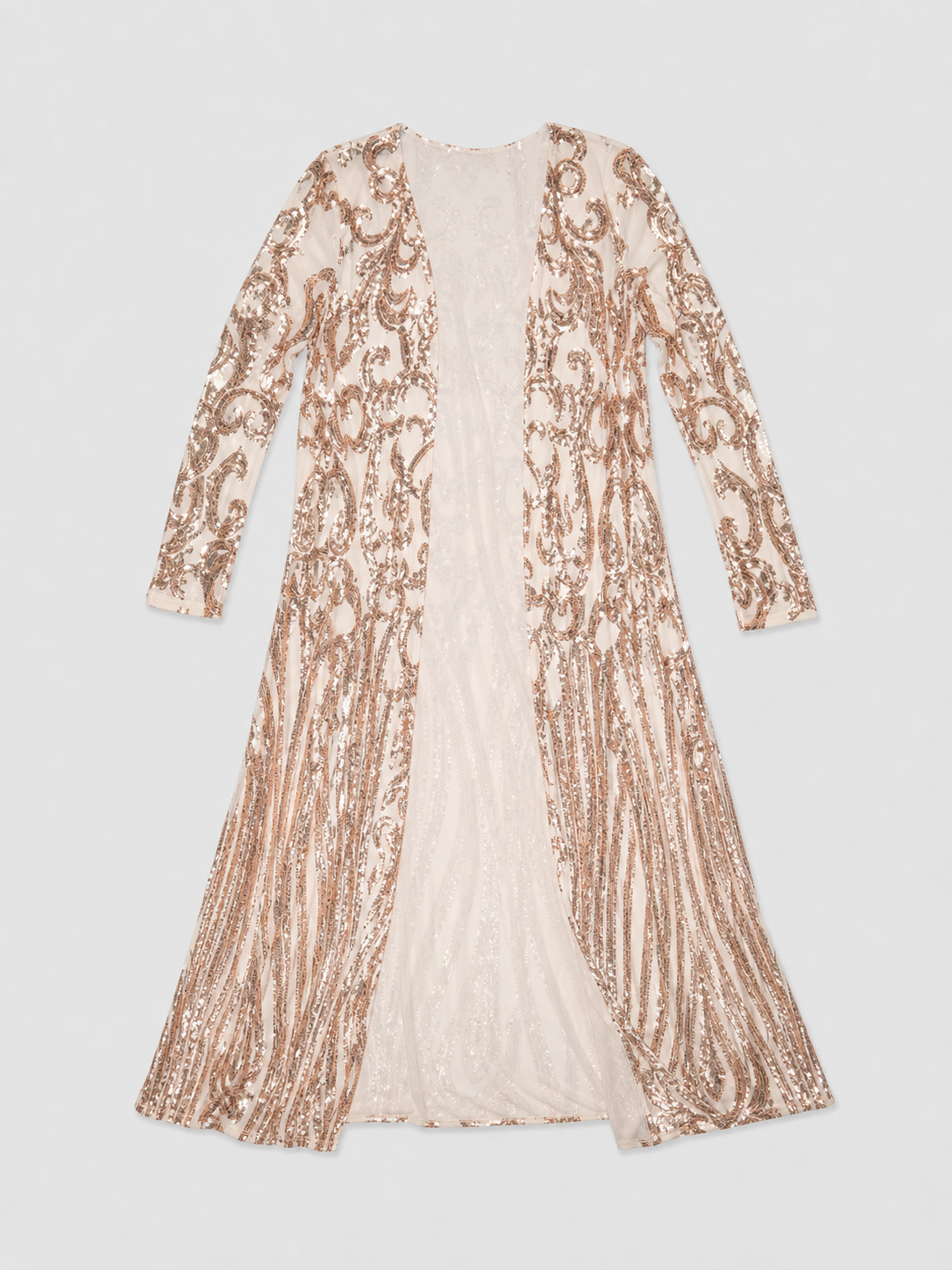 Long Sequin-Embroidered Cape with Baroque Pattern