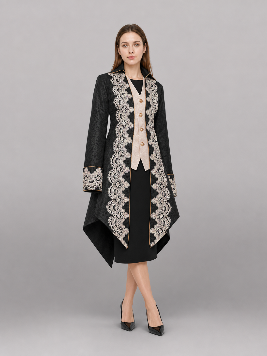 Black Long Tailcoat Jacket with Trim included items