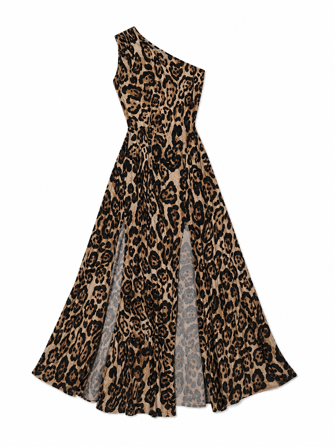 One-Shoulder Leopard Print Maxi Dress
