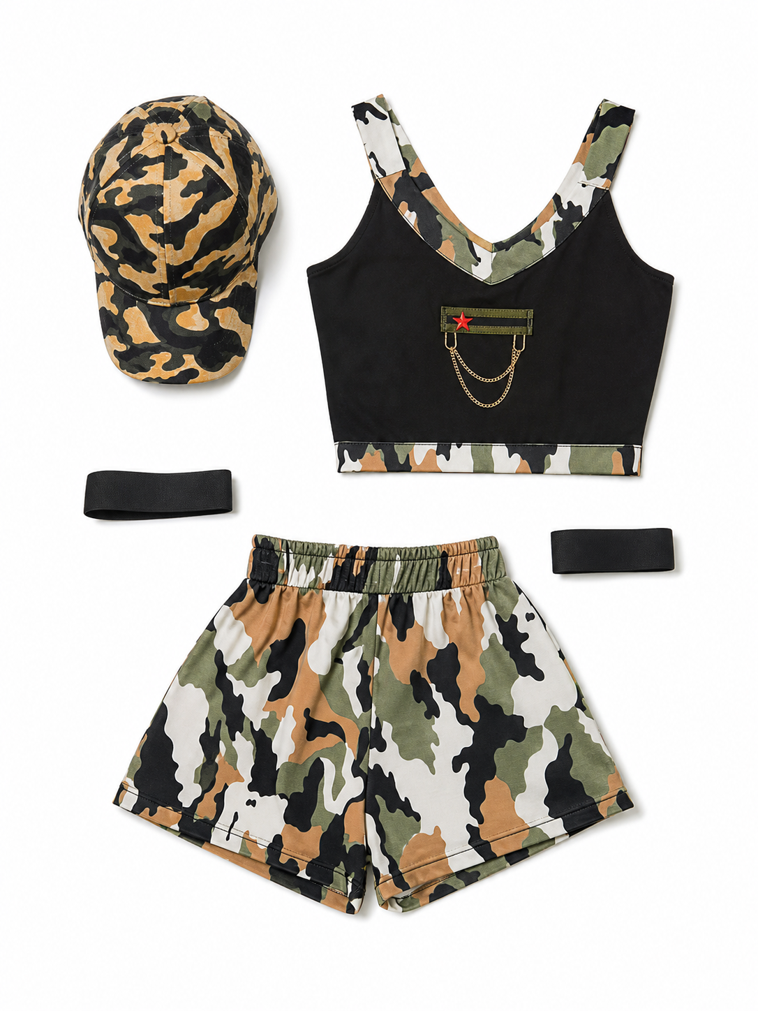 Camouflage cosplay jumpsuit costume with cap included items