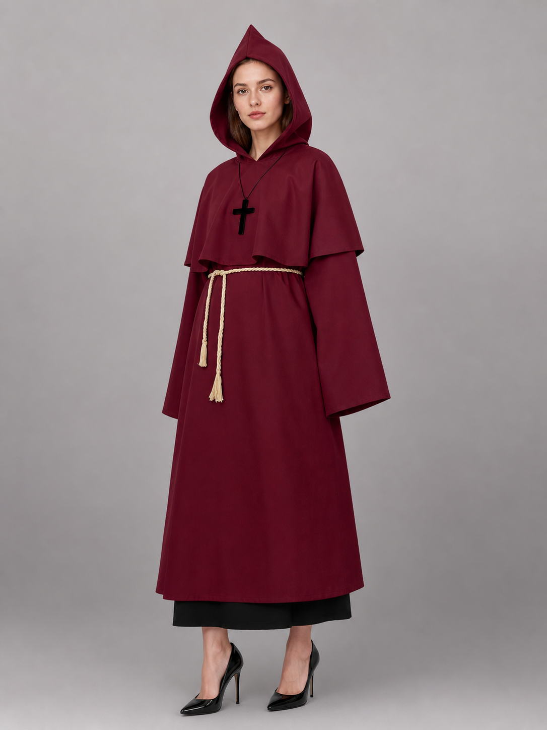 Burgundy Hooded Carnival Cloak for Cosplay included items 2