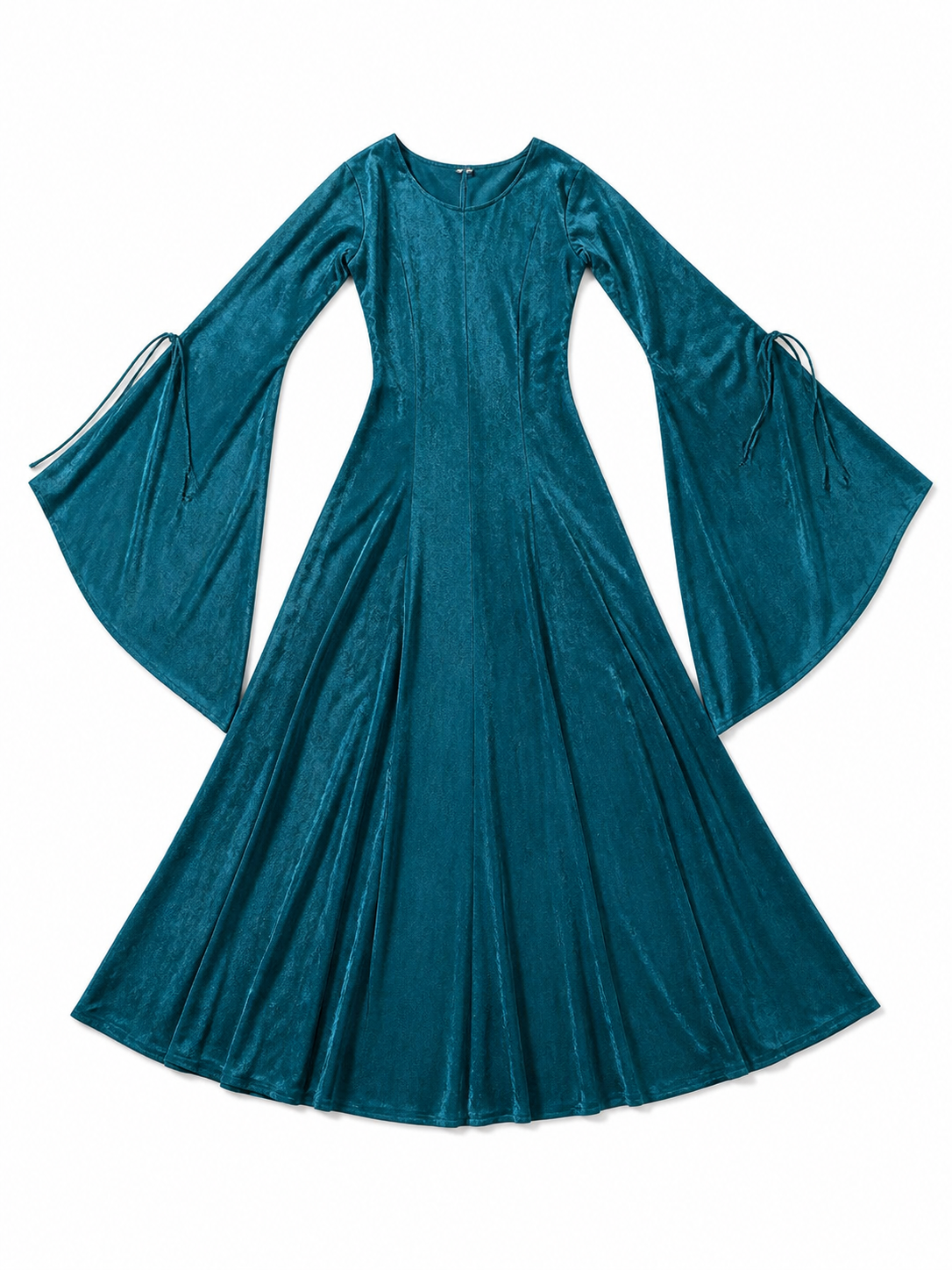 Long Retro-Style Dress with Sleeves and Belt