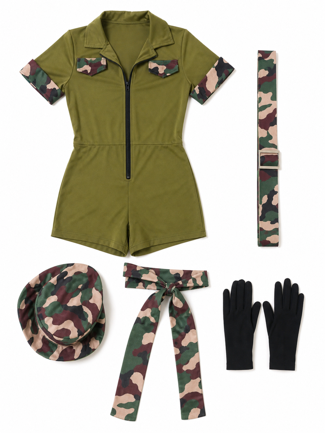 Military-Style Camouflage Costume Jumpsuit included items