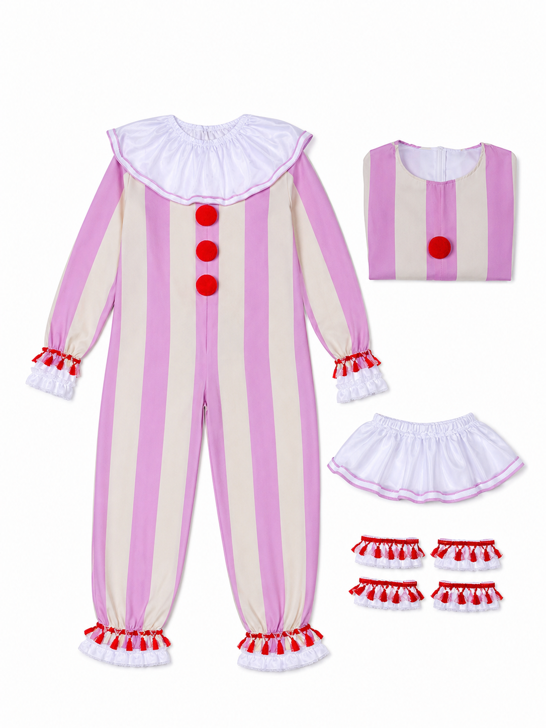 Pink and White Striped Clown Costume for Cosplay