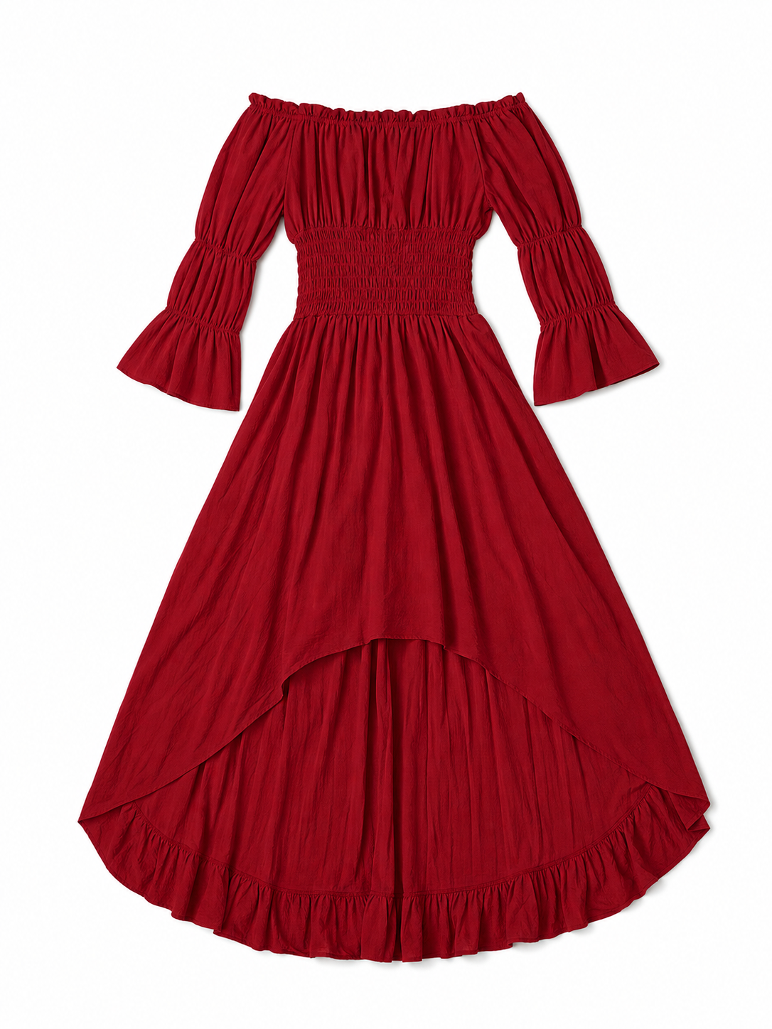 Burgundy Off-the-Shoulder Retro-Style Dress