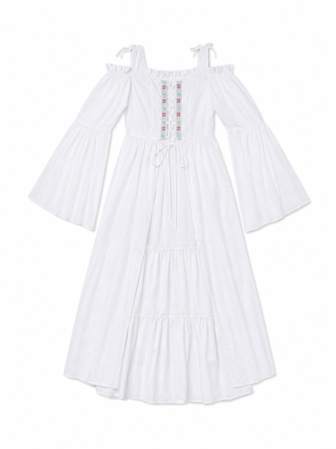 Retro-Style Embroidered Lace-Up Maxi Dress