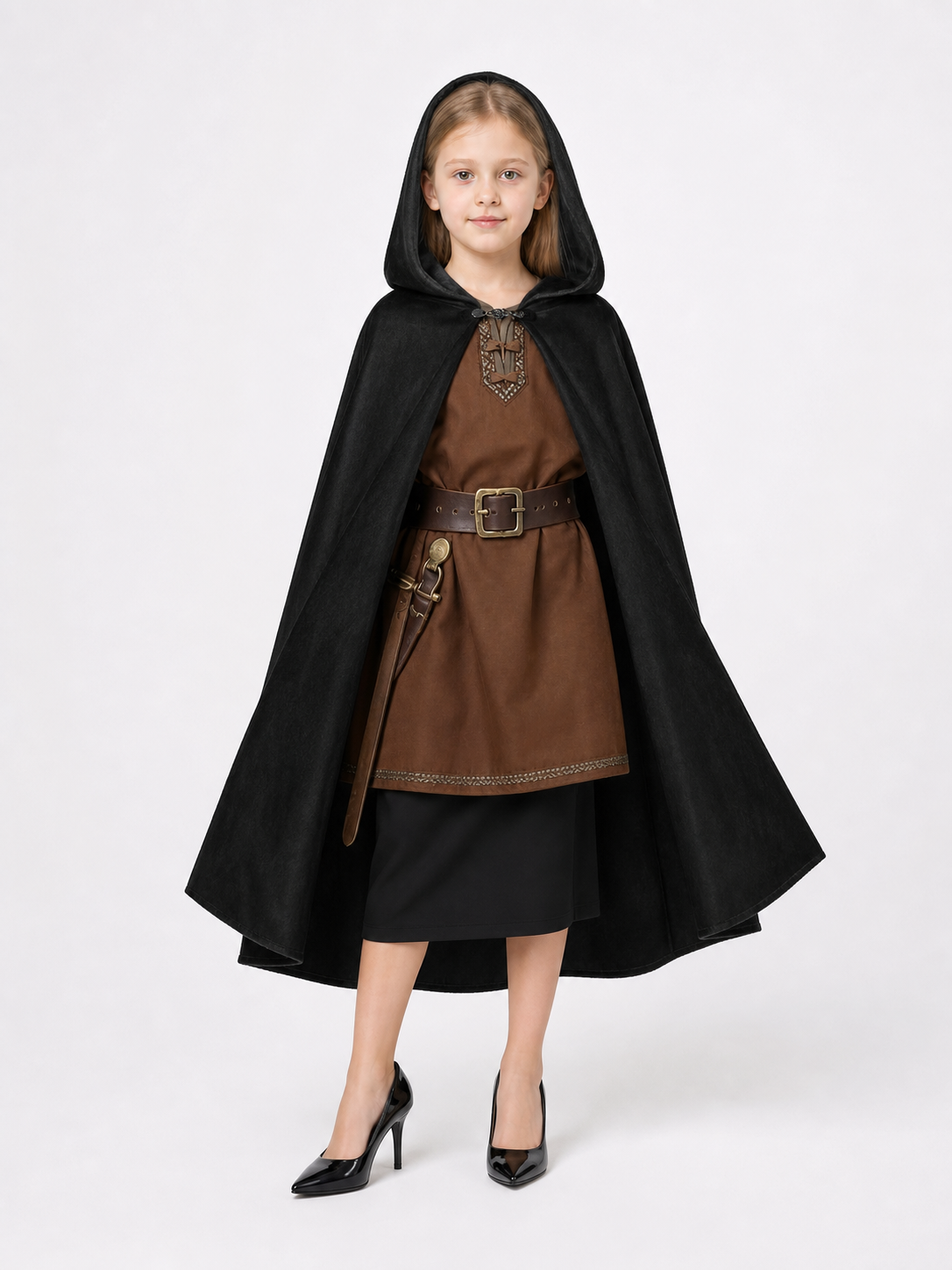 Black medieval hooded carnival cloak included items 3
