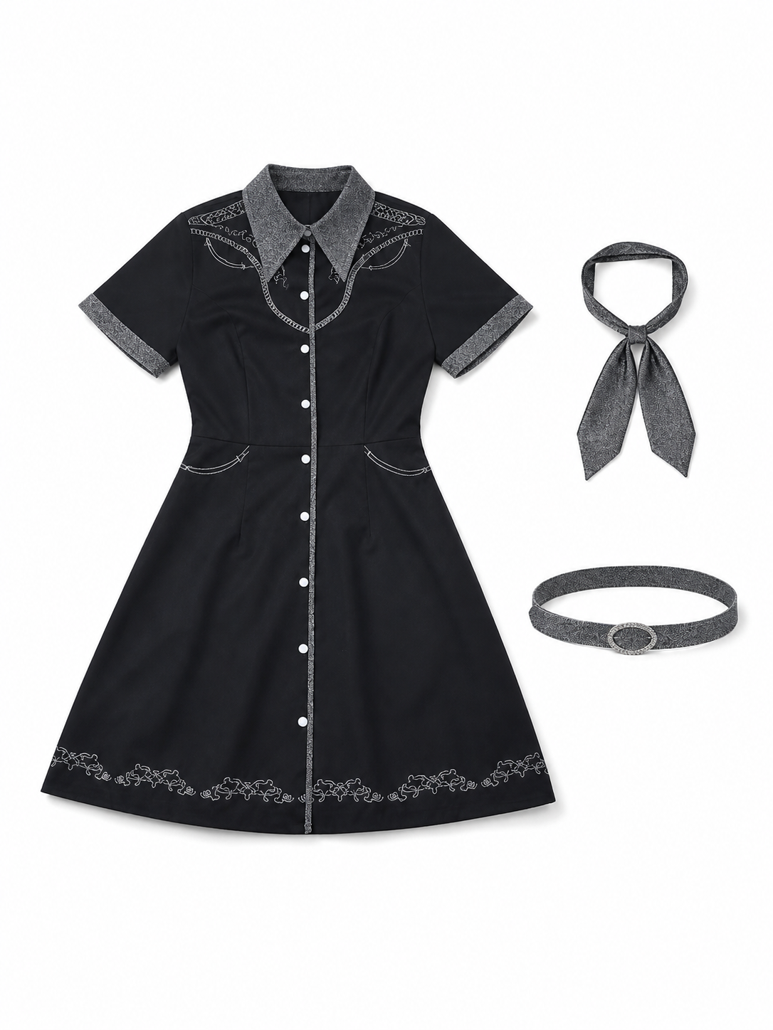 Western-Style Costume: Black Dress with Belt