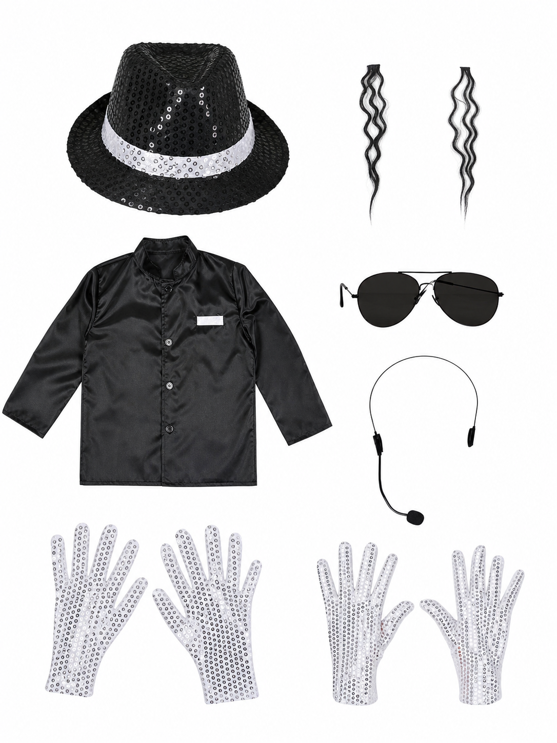 Carnival Costume Set: Hat with Hair Strands and Gloves