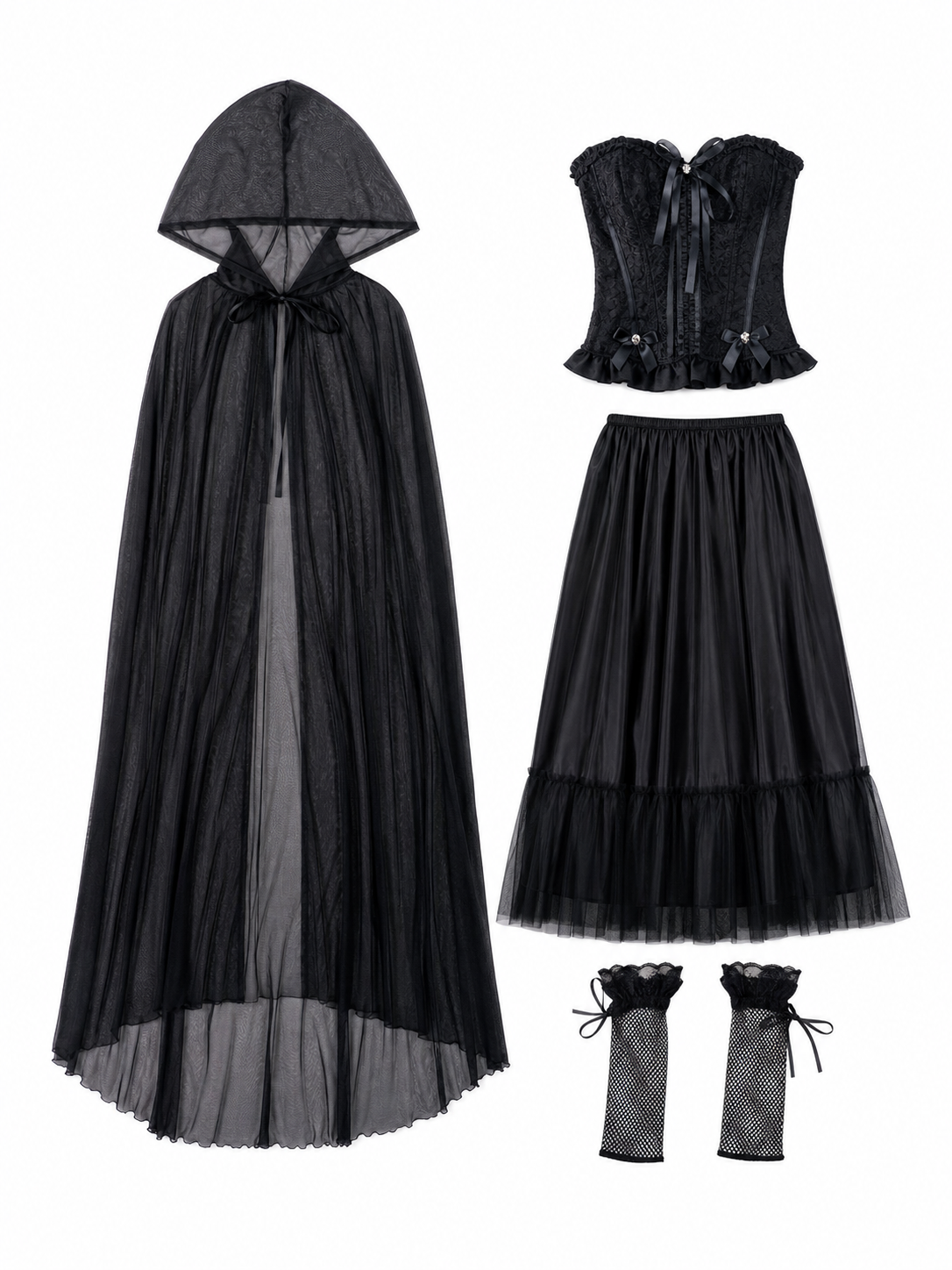 Gothic Dress Costume with Veil and Gloves