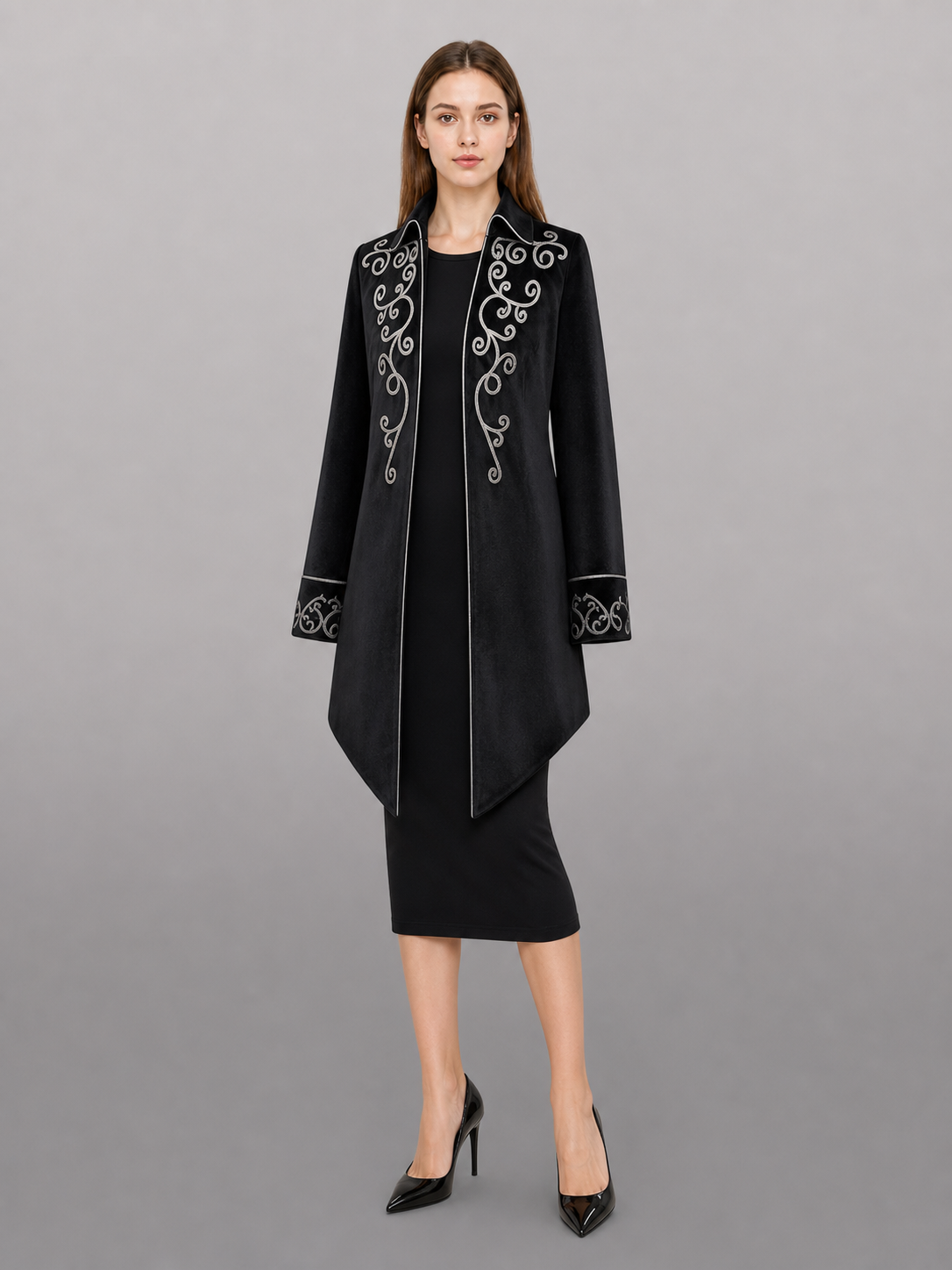 Black Carnival Tailcoat with Silver Embroidery