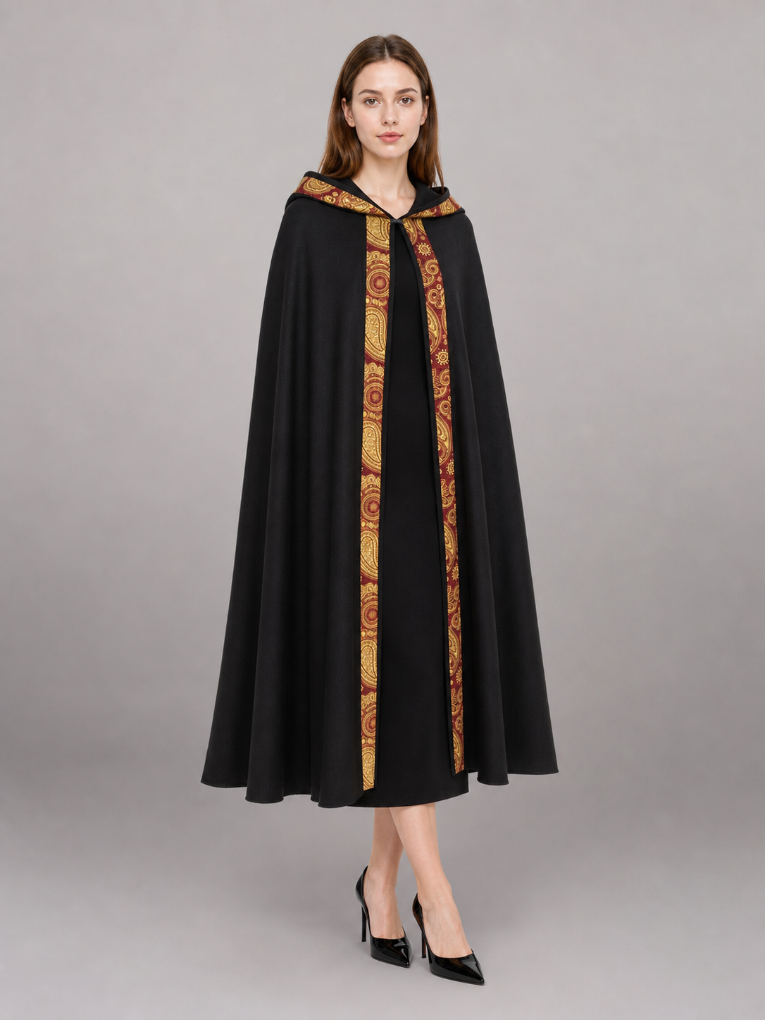 Black Medieval Hooded Costume Cape included items