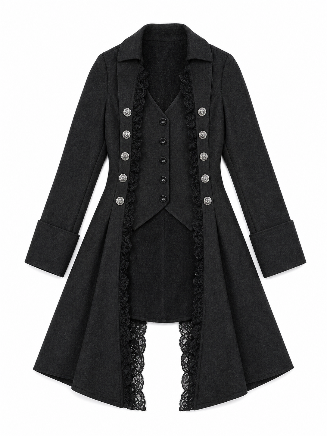 Gothic Long Frock Coat with High Collar