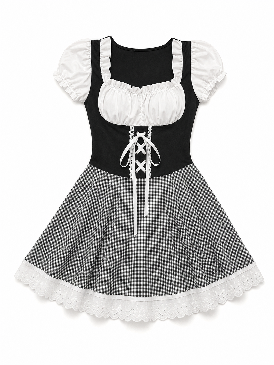 Folk-Style Costume Dress with Plaid Skirt