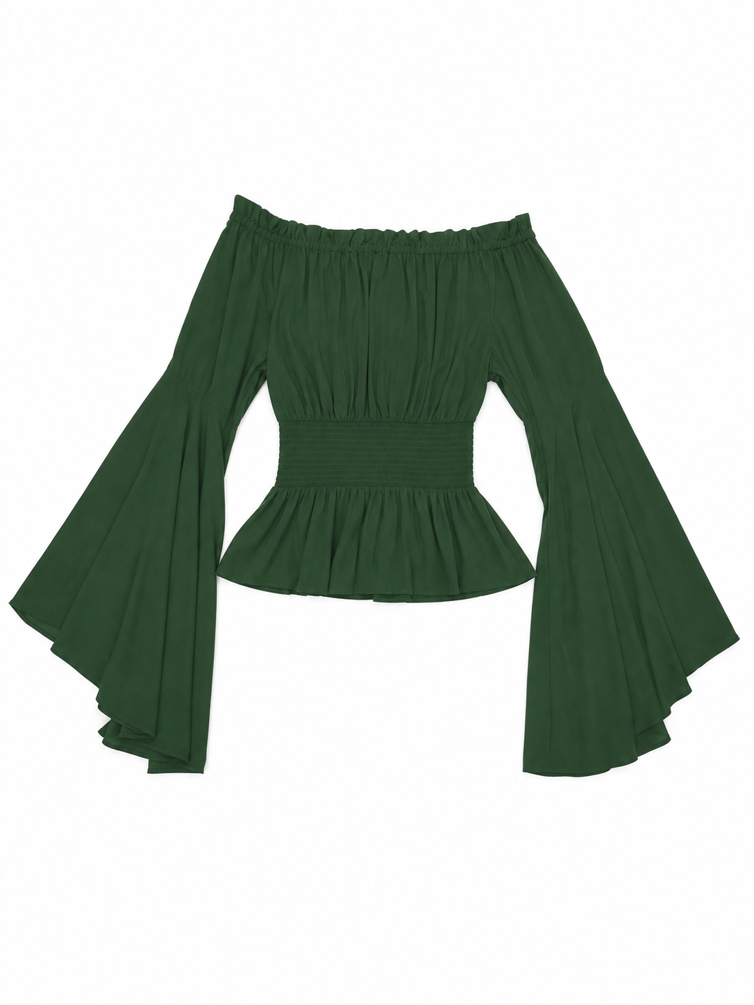 Dark Green Off-Shoulder Peplum Blouse