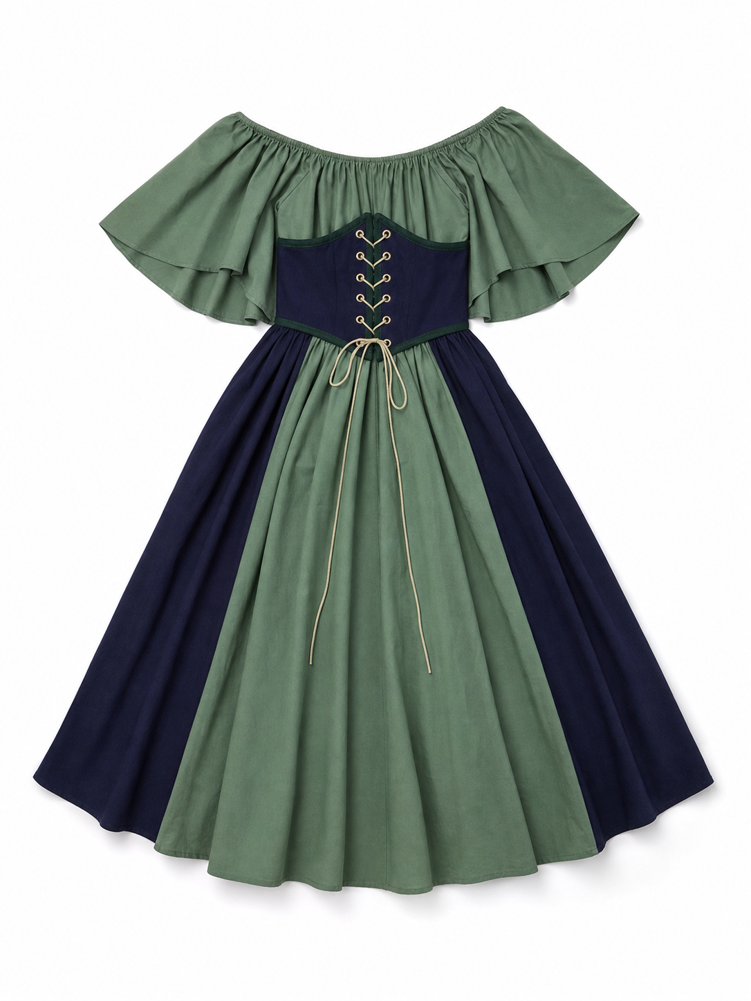 Off-the-Shoulder Dress with Sleeves and Lace-Up Detailing