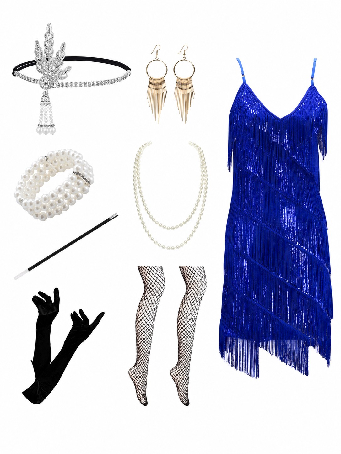 1920s-Themed Event Set: Fringe Dress and Accessories