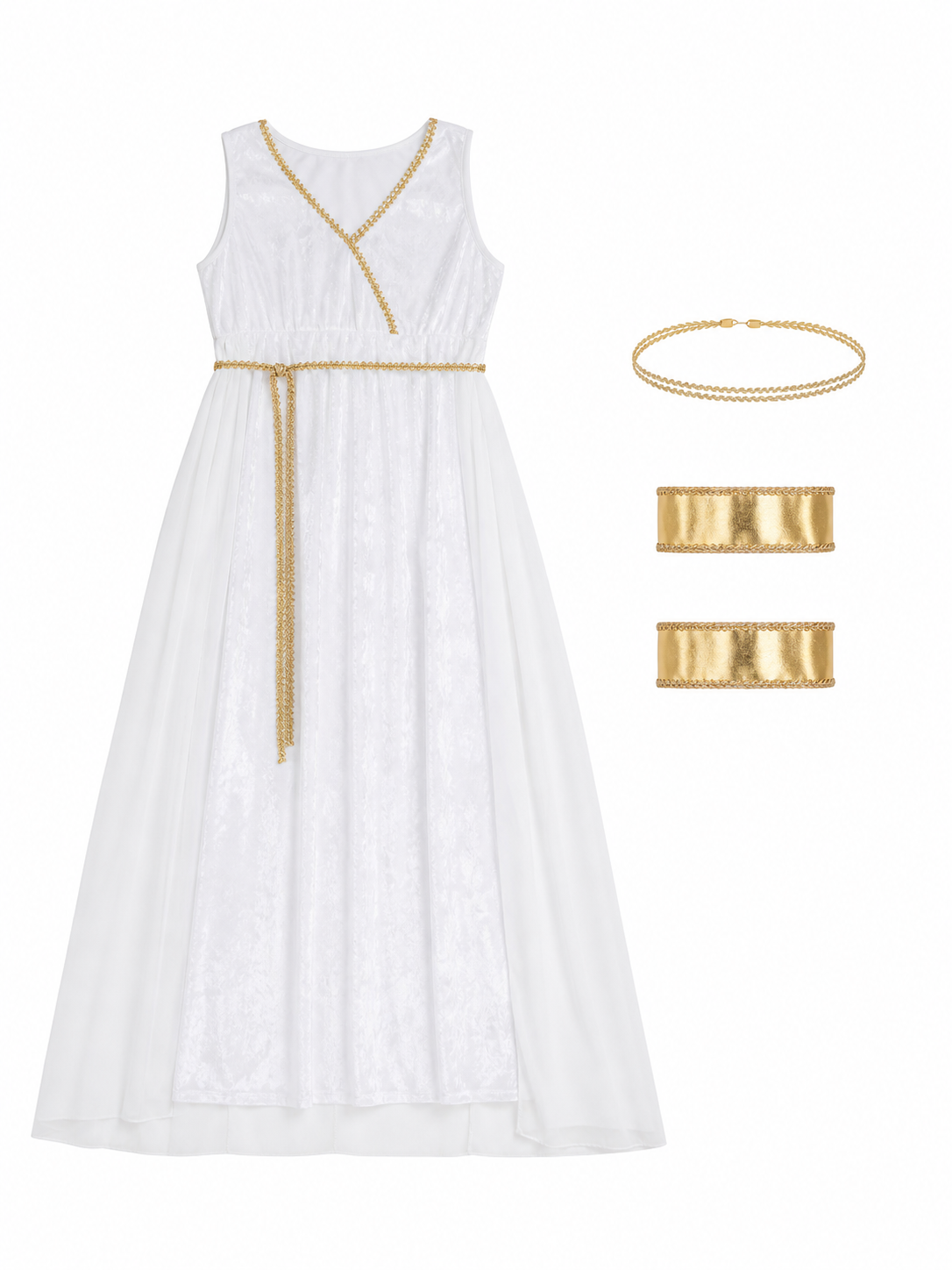 Greek-Style Costume Dress with Accessories included items