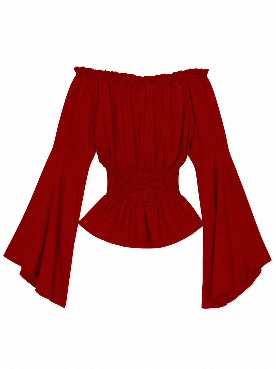 Long-Sleeve Peplum Blouse, Deep Red