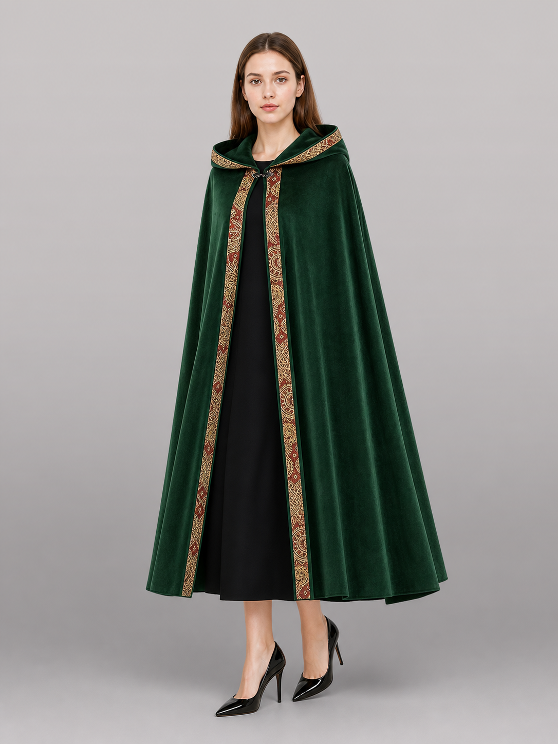 Green Medieval Costume Cloak with Hood