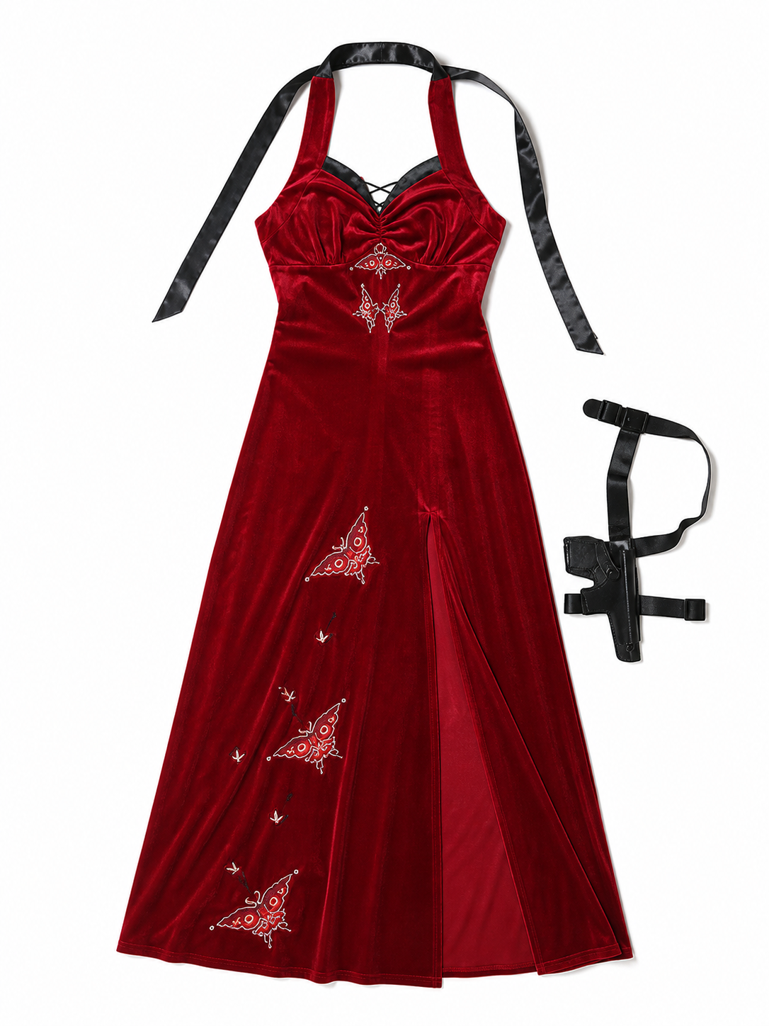 Qipao-style cosplay costume: red dress with holster