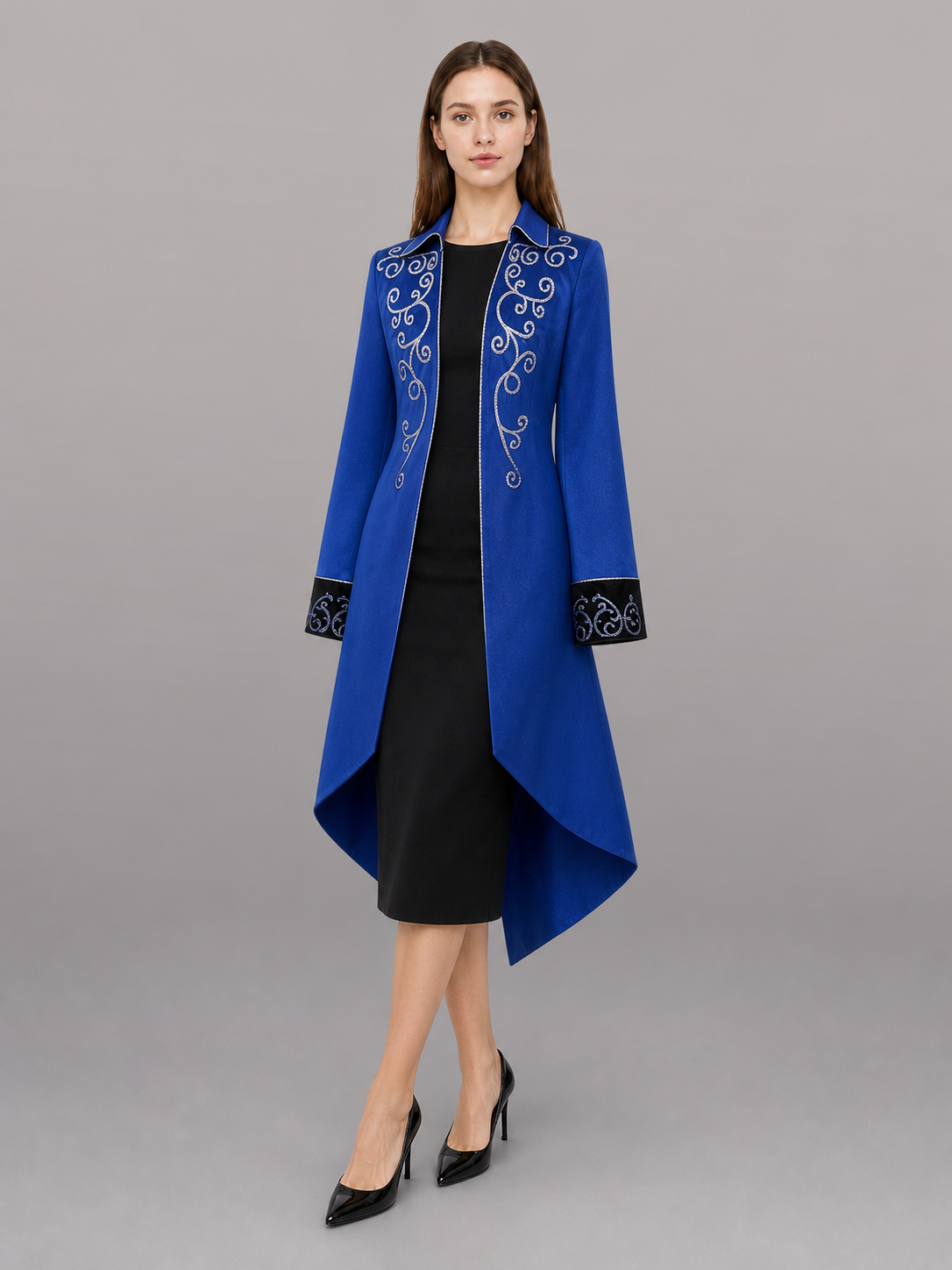 Long blue carnival cape with embroidery