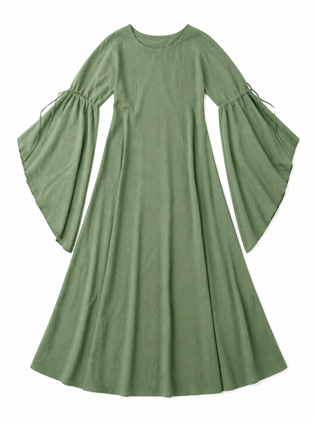 Long Green Retro-Style Dress with Belt