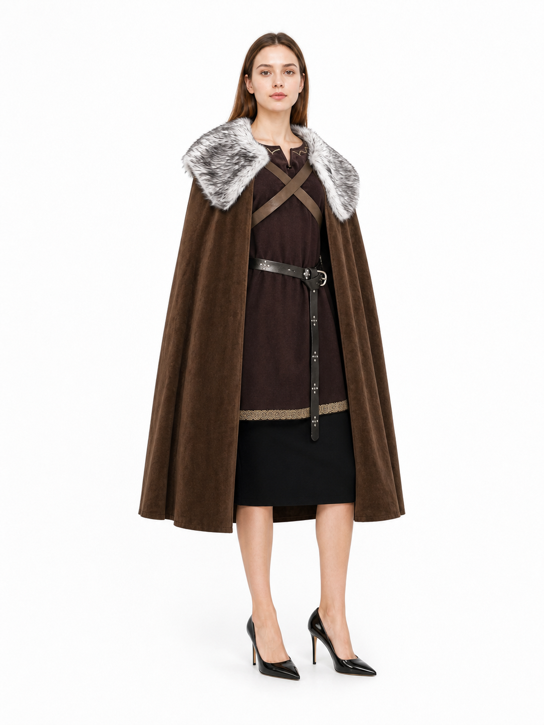 Brown Costume Cloak with Fur Collar included items 2
