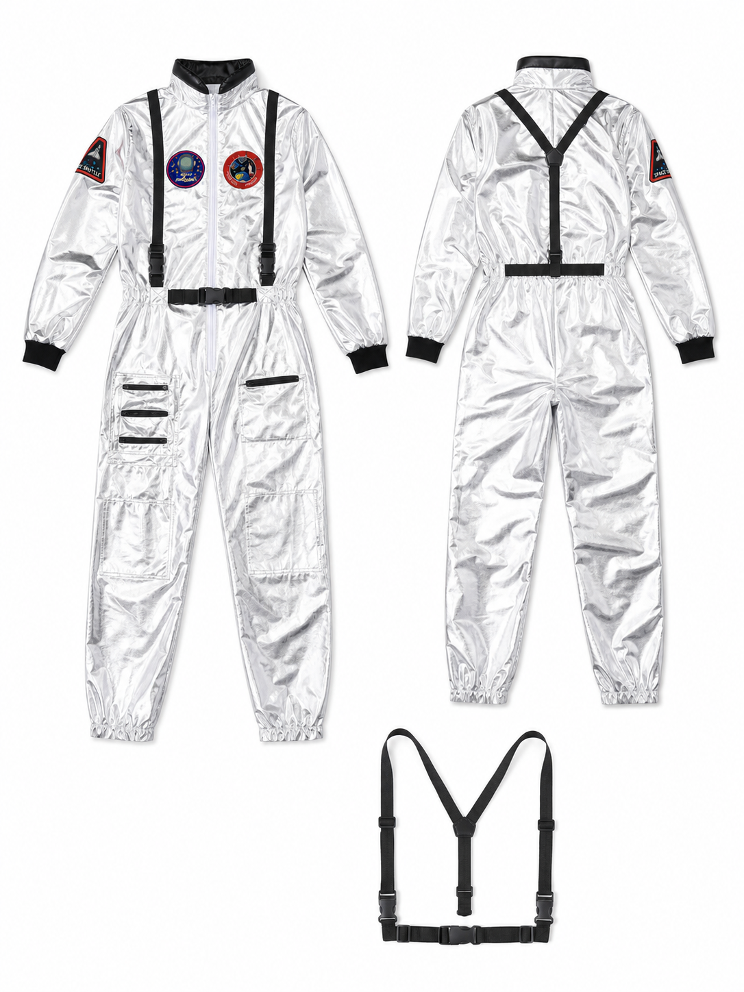 Silver Astronaut Costume — Jumpsuit with Patches